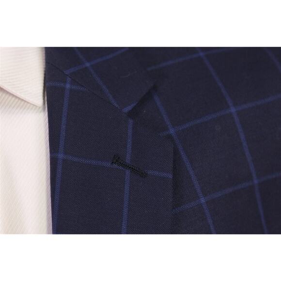 Zeke Executive Navy Blue Windowpane 2-Btn Wool Suit Portly 42S - Picture 5 of 10